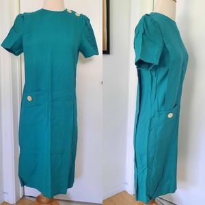🍄 Vintage 80s Albert Nipon Petites Dress Aqua Sz S